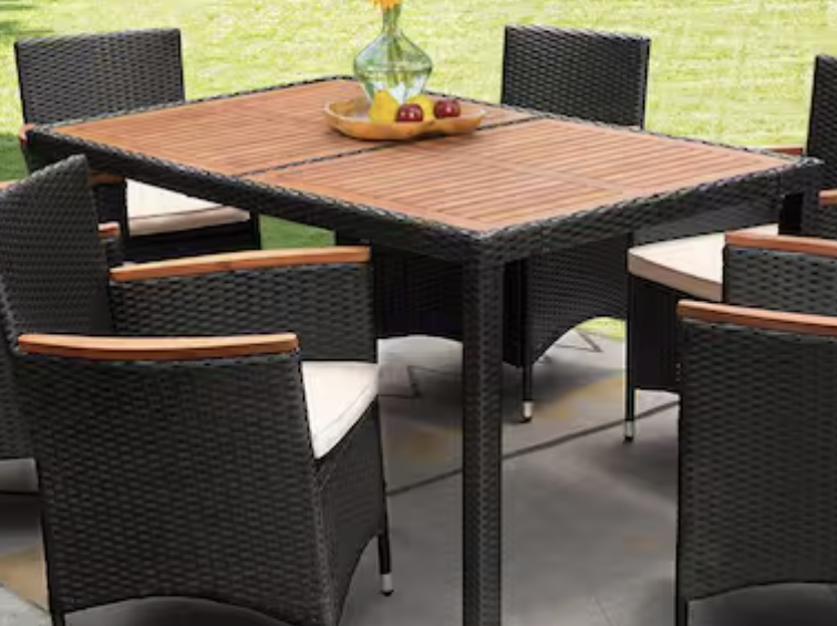 Brand New unassembled 59" x 36 Acacia and Wicker Outdoor Dining Table only, no chairs