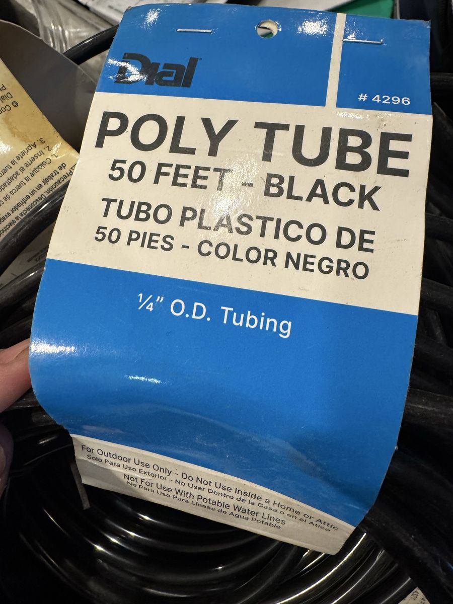 Dial Poly Tube 50 Feet Black 1/4" O.D. Tubing
