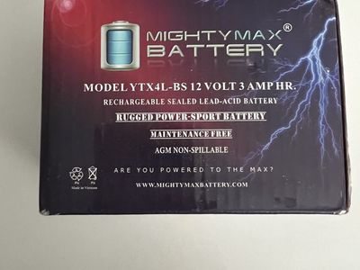 Mighty Max Battery YT4L-BS 12V 3AH Sealed Lead-Acid (SLA) Rugged Power-Sport Battery