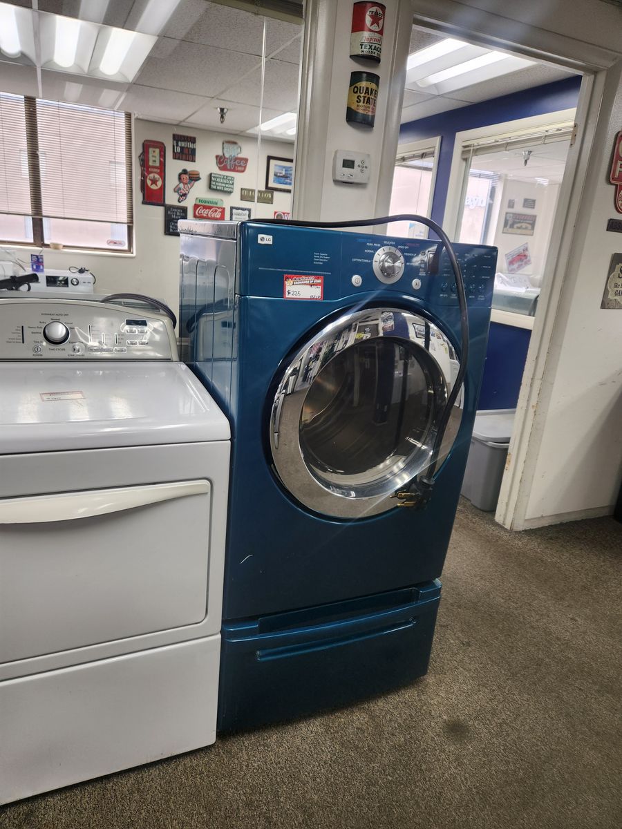 LG Front Load Electric Dryer in Blue with Pedestal Drawers