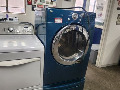 LG Front Load Electric Dryer in Blue with Pedestal Drawers