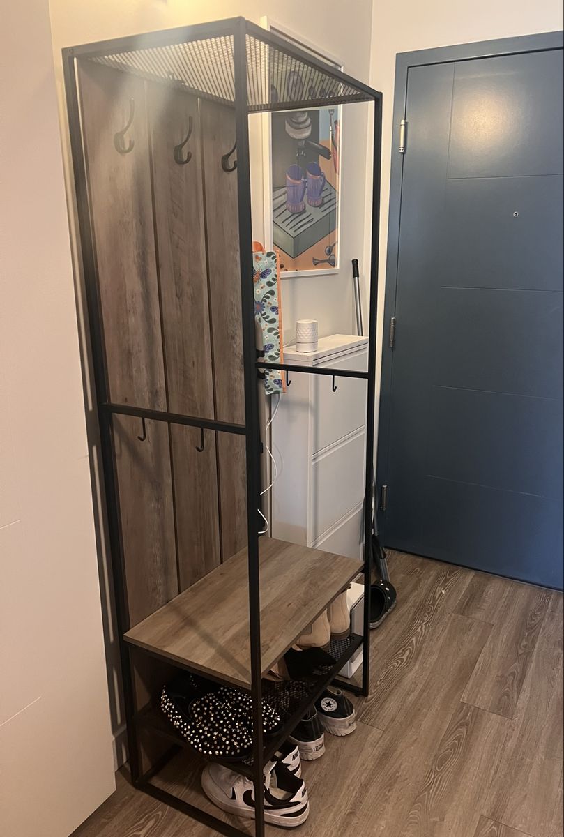 Entry bench with hooks and shoe rack