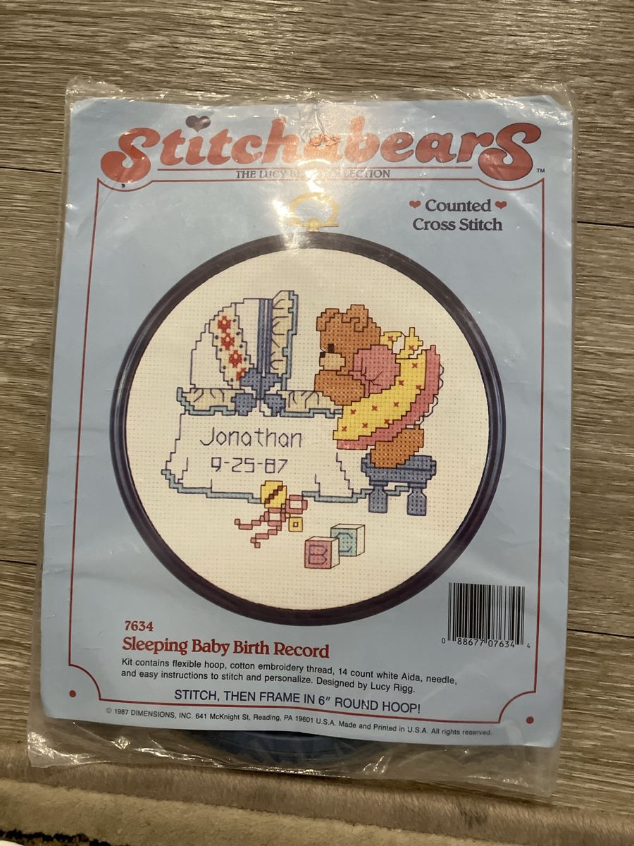 Stitchbears The Lucy Rigg Collection 7634 Sleeping Baby Birth Record Counted Cross Stitch Kit. Thread & Needle  Not Included