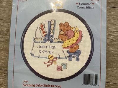 Stitchbears The Lucy Rigg Collection 7634 Sleeping Baby Birth Record Counted Cross Stitch Kit. Thread & Needle Not Included