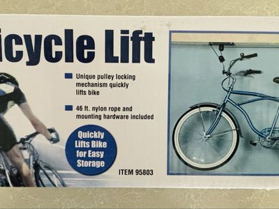 Bicycle Lift Model 95803 - Ceiling Mounted Bike Hoist for Garage Storage, 44lb Capacity, 46ft Rope