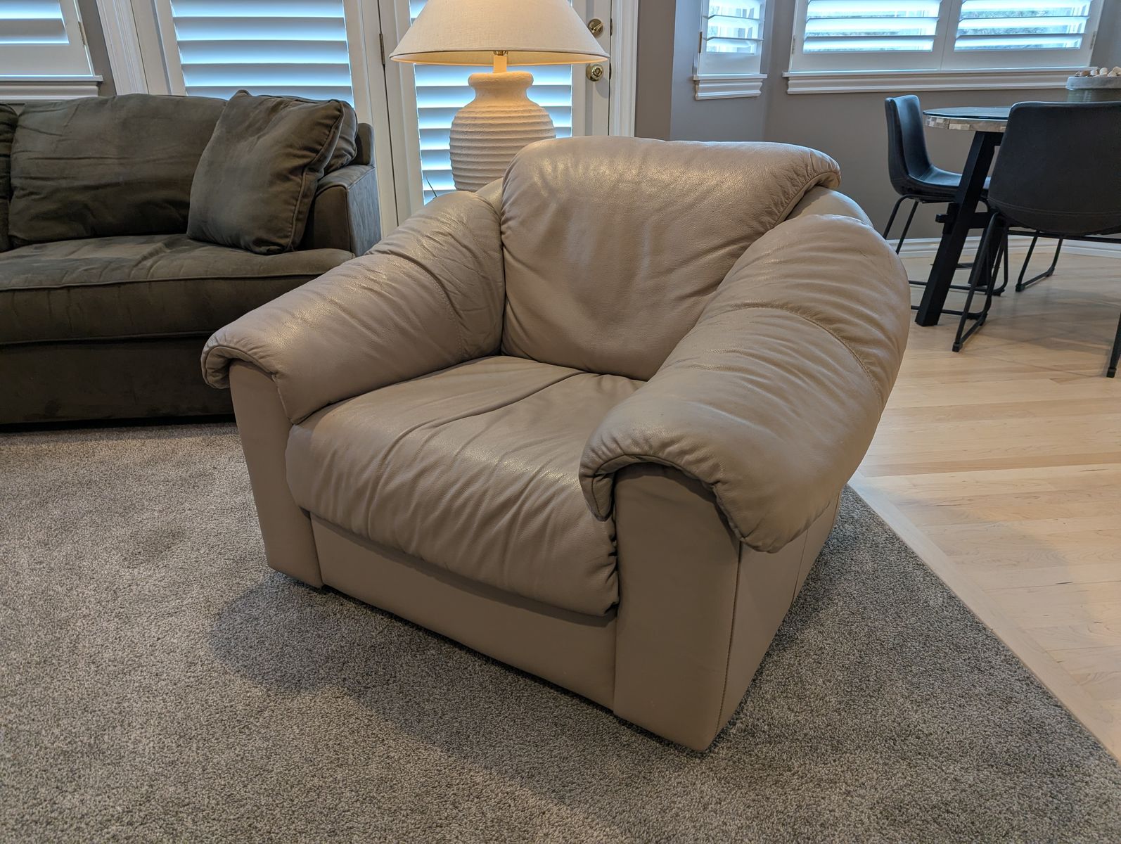 Leather overstuffed chair