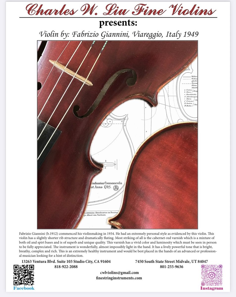 Violin by: Fabrizio Giannini, Viareggio, Italy 1949