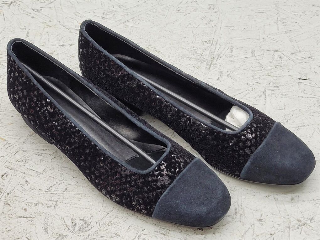 Sz 7.5M Womens Vaneli Black Velvet Sequin Flats