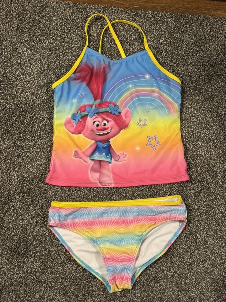 New Trolls cute size 7/8, swim suit 2 piece