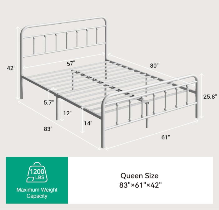 New in box Queen Size Metal Bed Frame