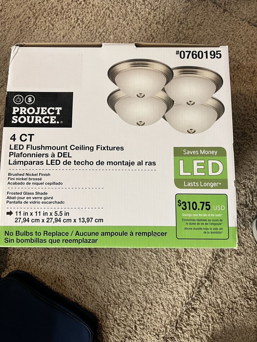 Project Source 4-Pack LED Flushmount Ceiling Fixtures, Brushed Nickel, Frosted Glass, 11x11x5.5in