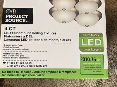 Project Source 4-Pack LED Flushmount Ceiling Fixtures, Brushed Nickel, Frosted Glass, 11x11x5.5in