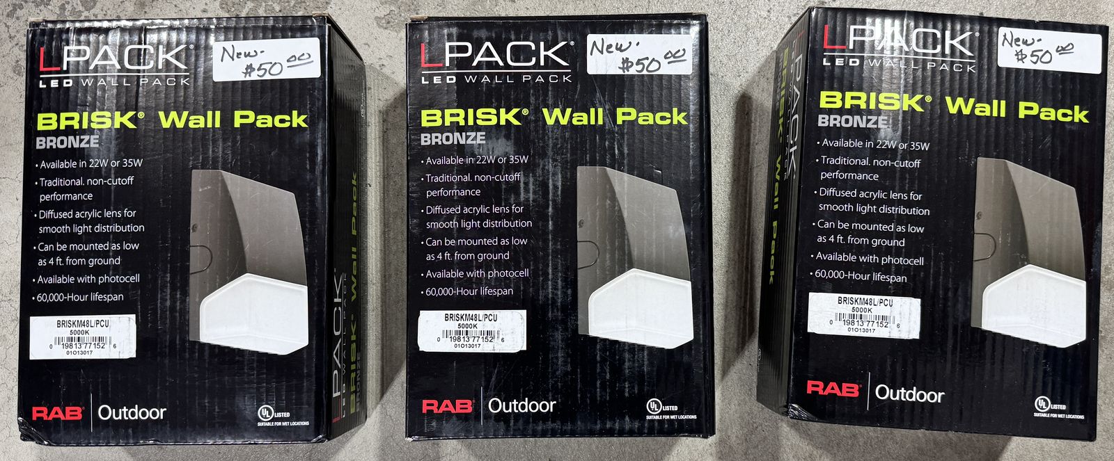 3 ea. RAB Outdoor Brisk LED Wallpack Lights