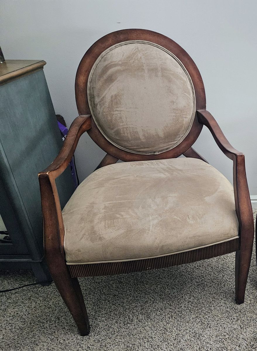 Walnut & taupe arm chairs. Buy 1 or both $20 each OBO