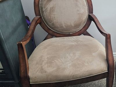Walnut & taupe arm chairs. Buy 1 or both $20 each OBO