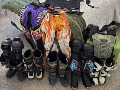HUGE Dirt Bike Gear Lot - Boots, Pants, Chest Protector, Armor (New & Used)