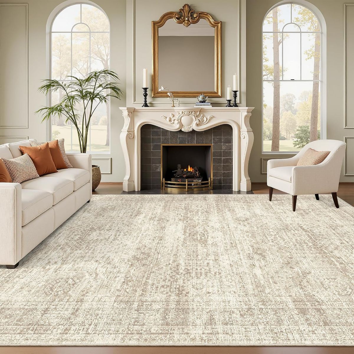 NEW 8x10 Elegant Distressed Vintage-Style Area Rug