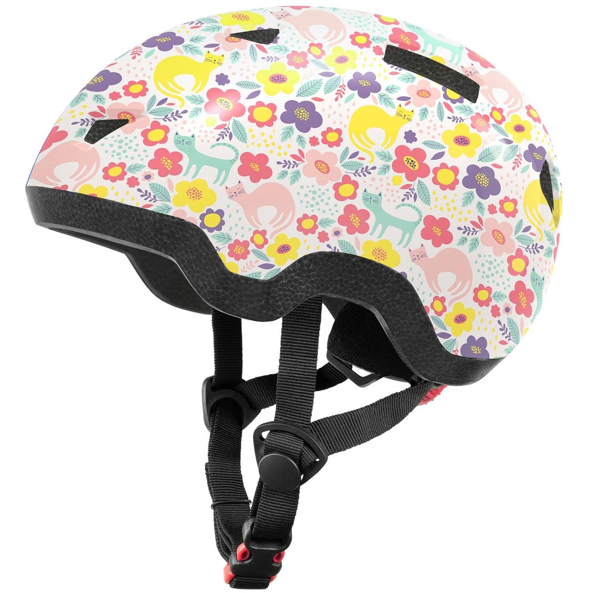 Toddler Bike Helmet for Boys and Girls, Adjustable Kids Helmets from Infant/Baby to Children, 1/2/3/4/5/6 Years Old(Flower Kitte
