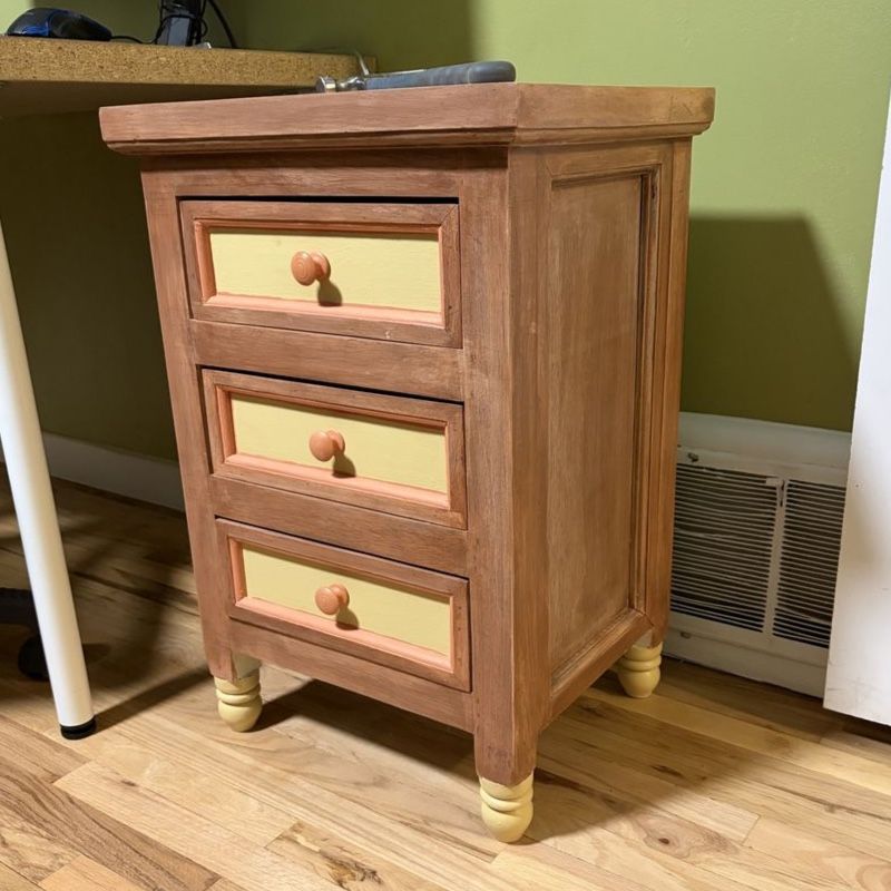 Bedside Table - solid wood: refinished with paper collages interior drawers.