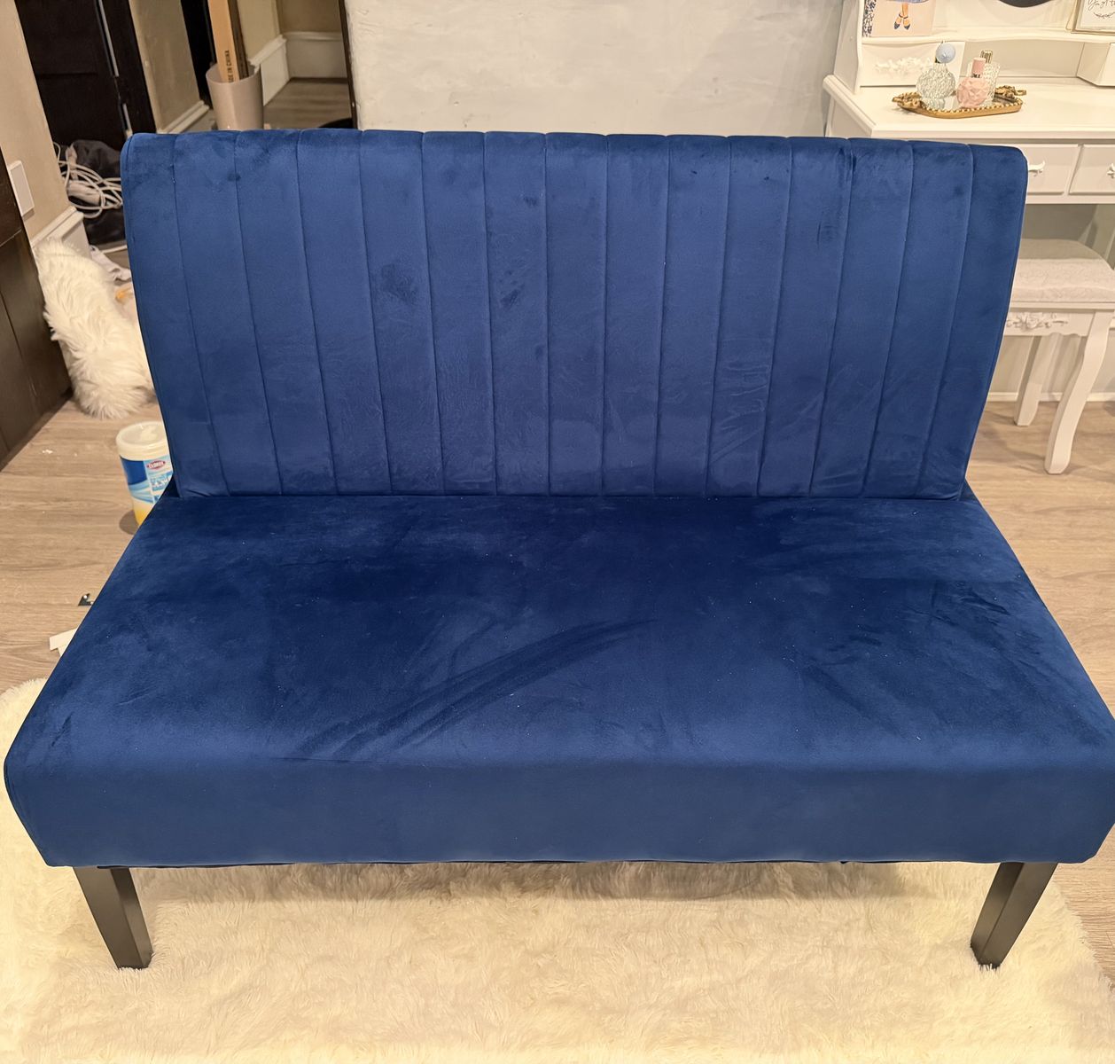 Blue Velvet Couch Settee or Bench for sale