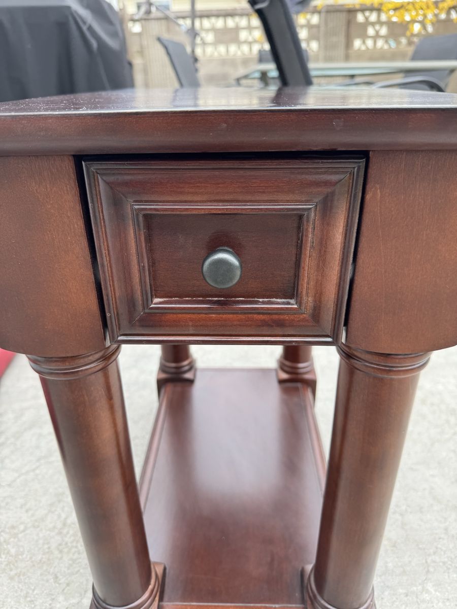 Pair of Dark Wood End Tables / Side Tables with Drawer and Shelf, 2-Tier Living Room Furniture