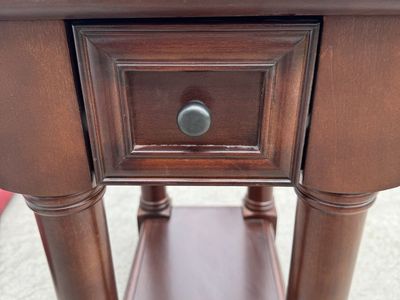 Pair of Dark Wood End Tables / Side Tables with Drawer and Shelf, 2-Tier Living Room Furniture