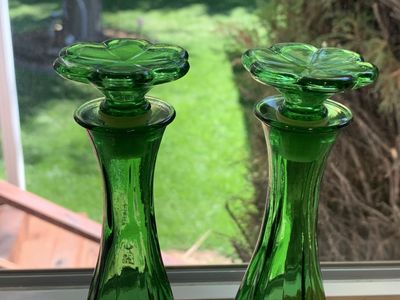 2 Vintage Avon Emerald Green Bottles/Vase