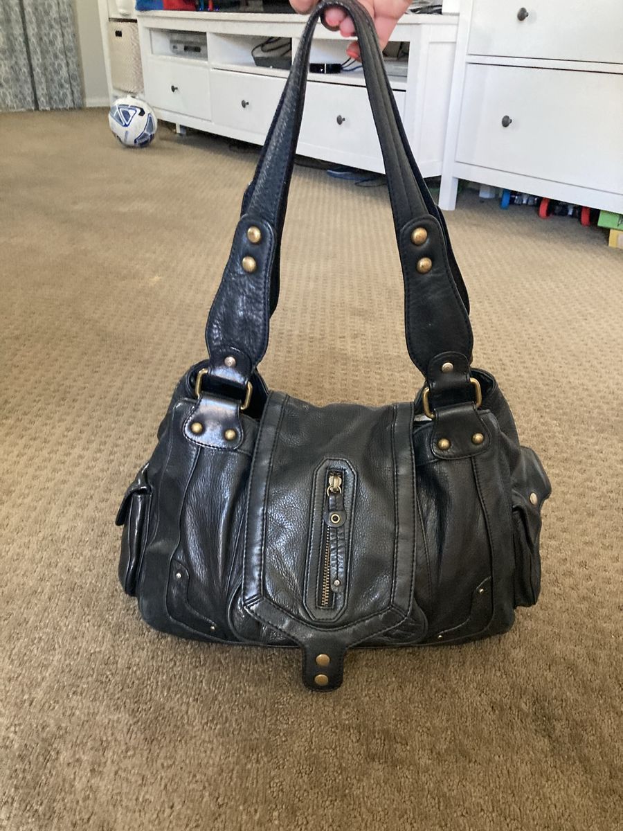 Hayden-Harnett Brooklyn NYC Black Leather Shoulder Bag Handbag with Gold Hardware