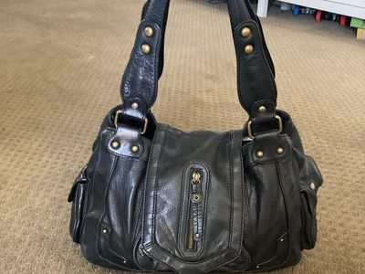 Hayden-Harnett Brooklyn NYC Black Leather Shoulder Bag Handbag with Gold Hardware