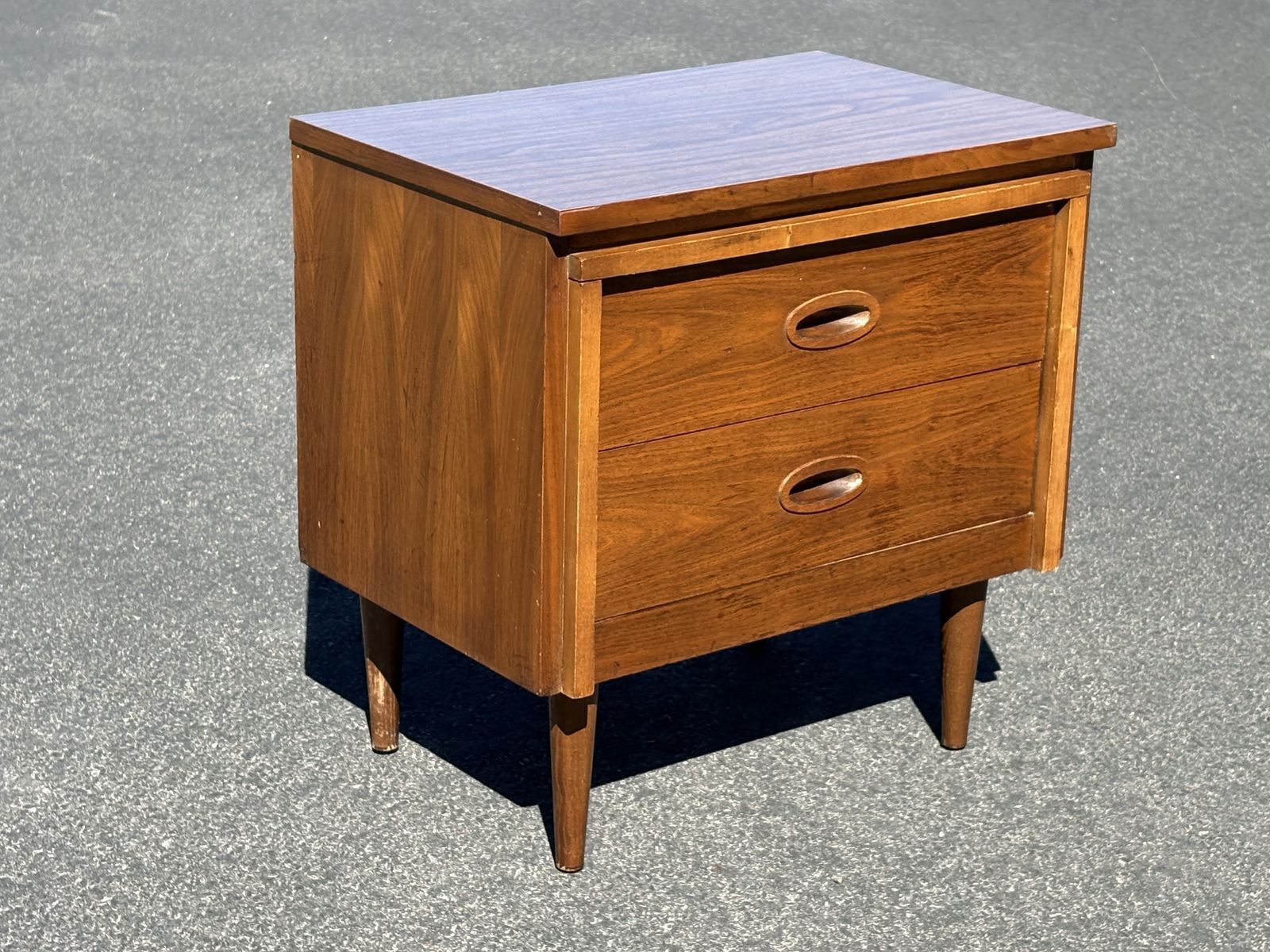 Vintage Mid Century Modern nightstand. Two drawer. Made by Dixie