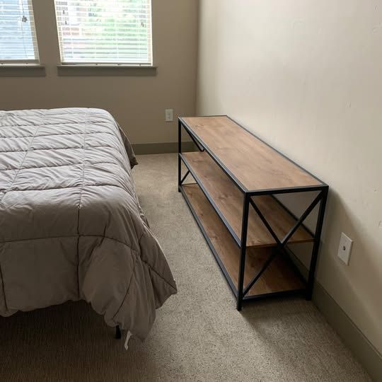 Walker Edison Industrial TV Stand / Media Console – Rustic Oak & Black Metal