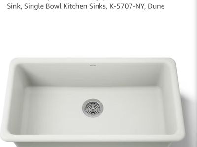 KOHLER Iron/Tones 33" K-5707-NY Single Bowl Kitchen Sink - Dune, Top-Mount/Undermount