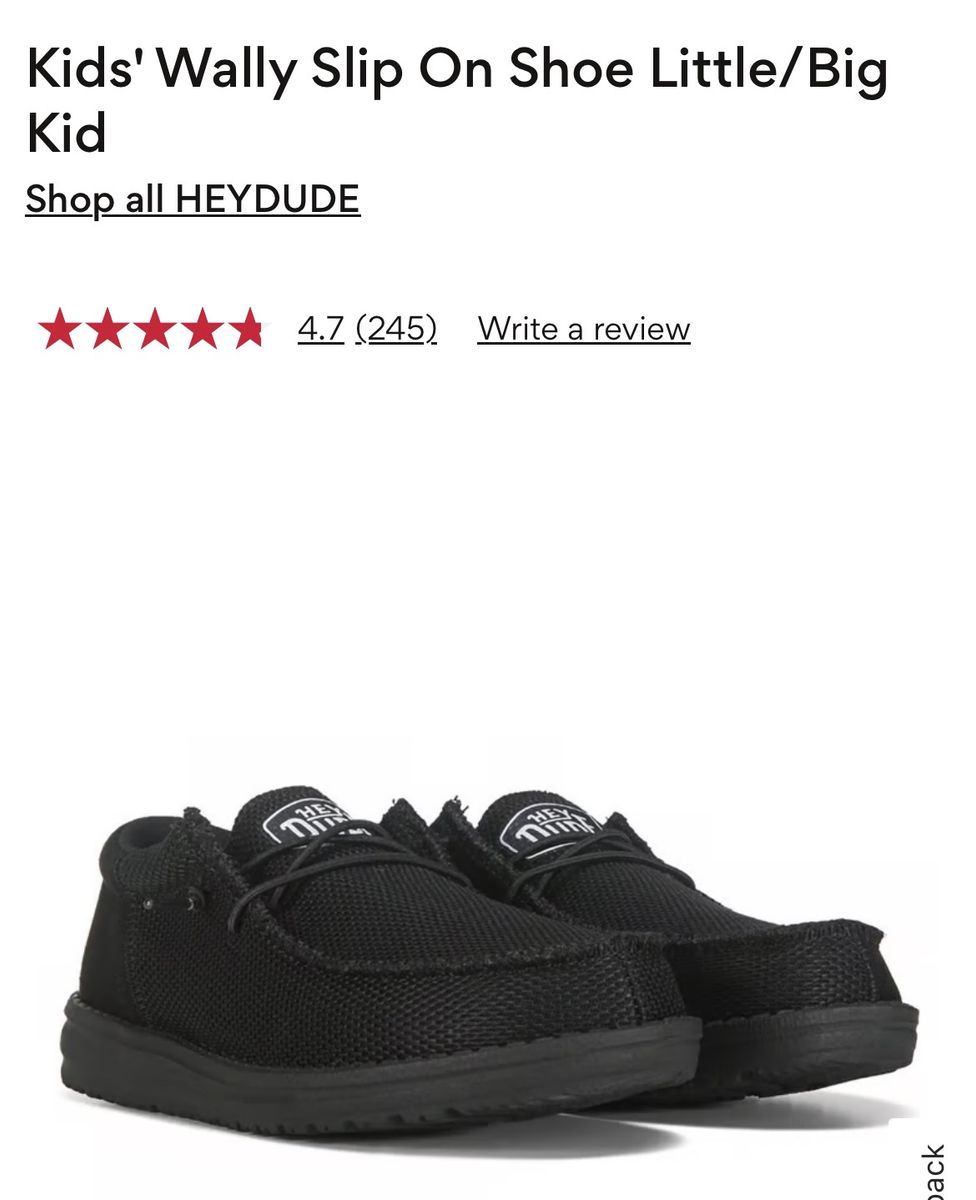 HEYDUDE Wally Youth Basic Black Slip On Shoes Size US YT6