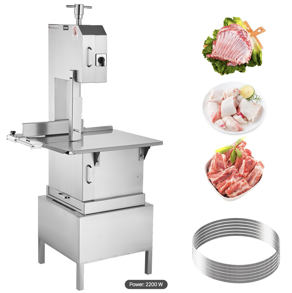 VEVOR Commercial Electric Meat Bandsaw, 2200W Stainless Steel Vertical Bone Sawing Machine