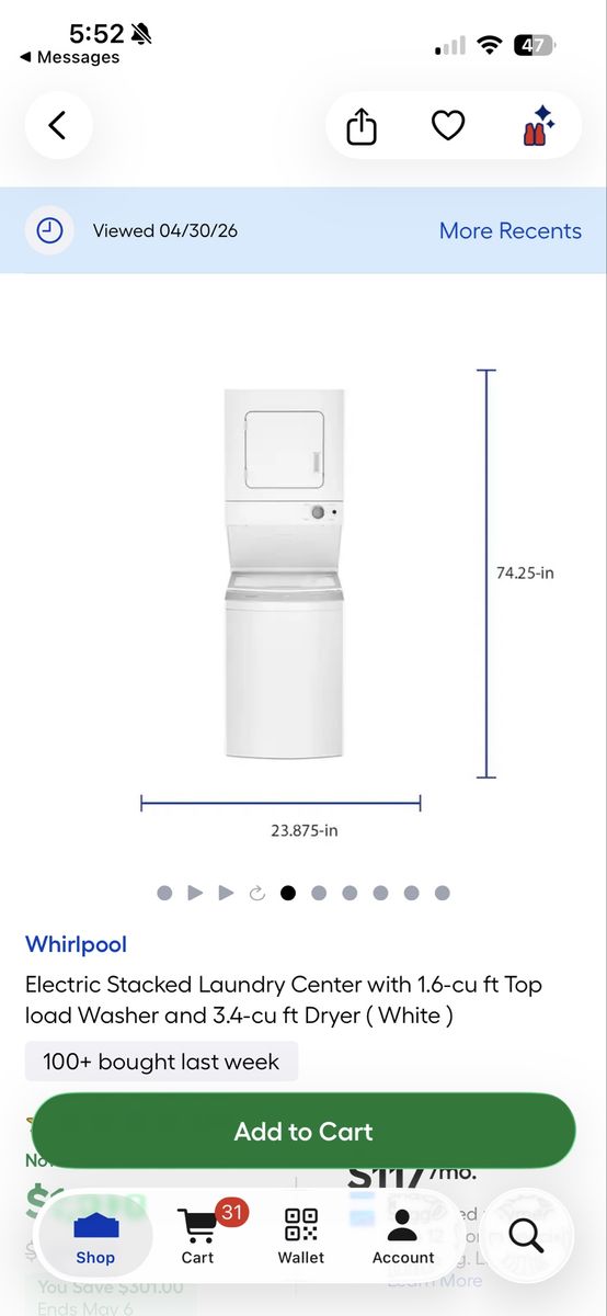 Almost new we stackable washer dryer