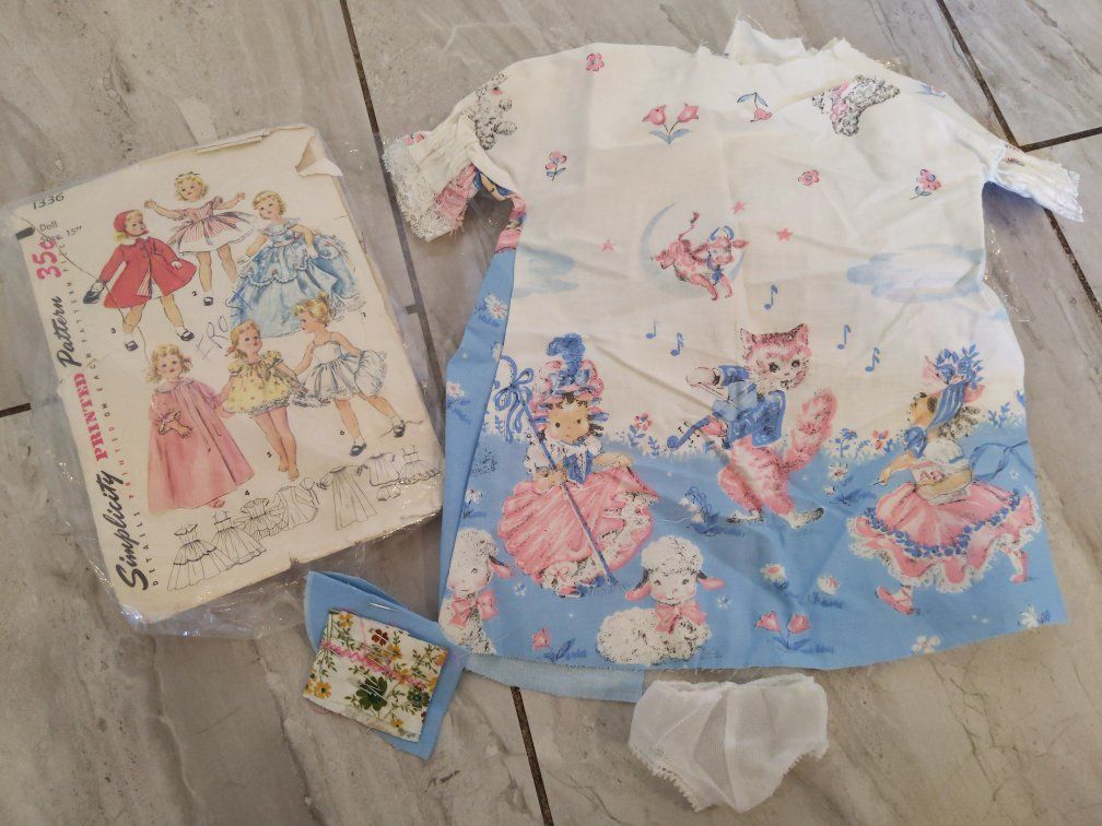 Vintage Simplicity 1336 Baby Doll Clothes Sewing Pattern & Partially finished project