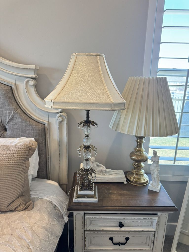 Vintage Italian Carrera Marble Lamp Set