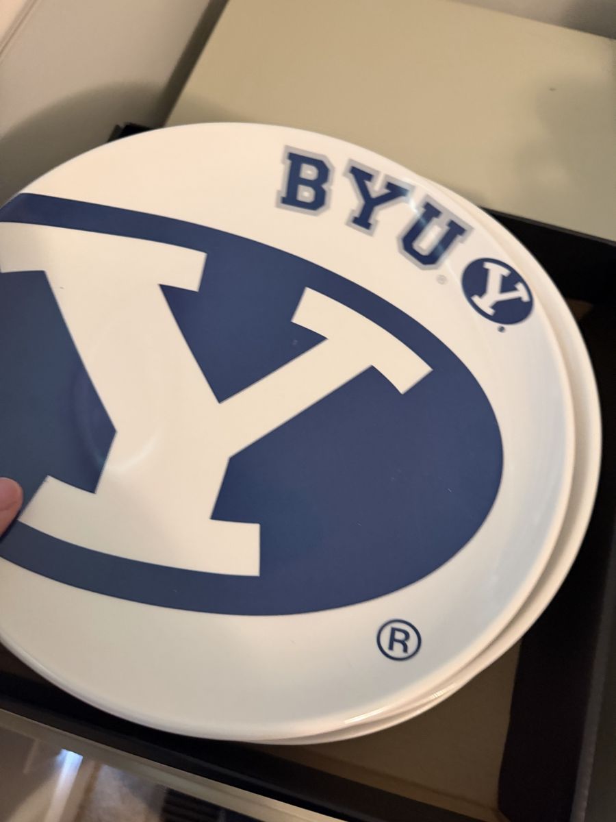 New BYU The Memory Company Licensed Ceramic Plate, White/Blue, Dishwasher/Microwave Safe