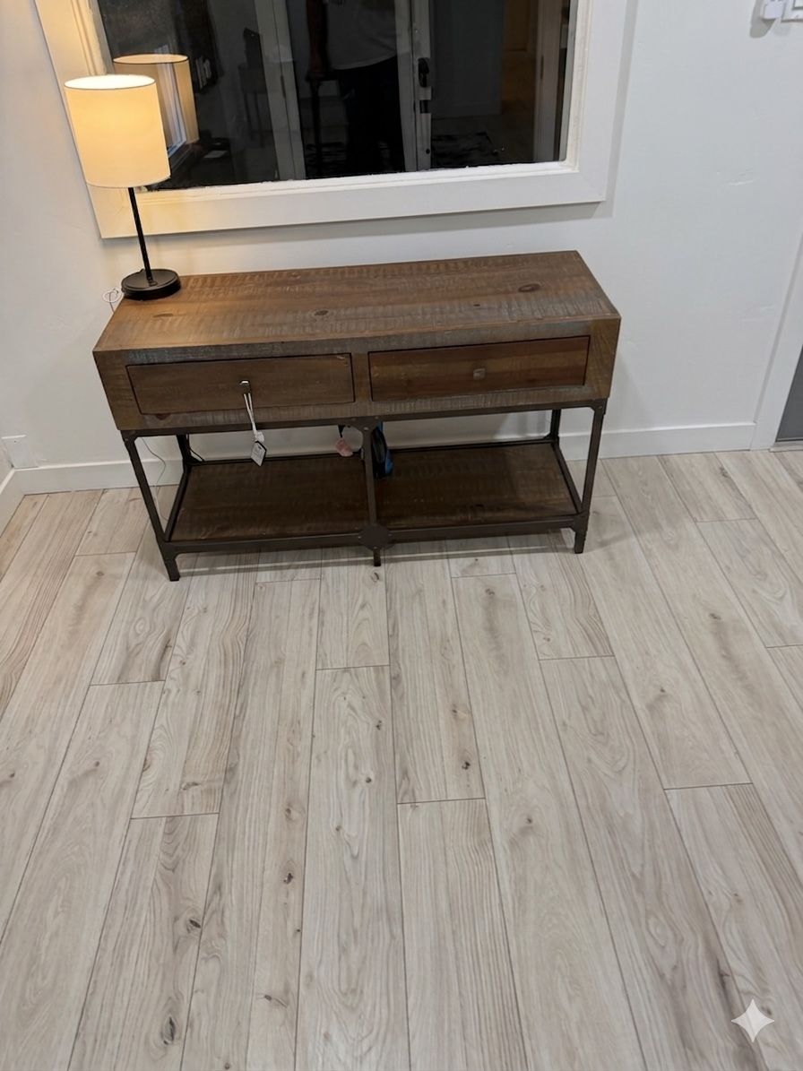 Rustic Industrial Console Table with Dual Drawer
