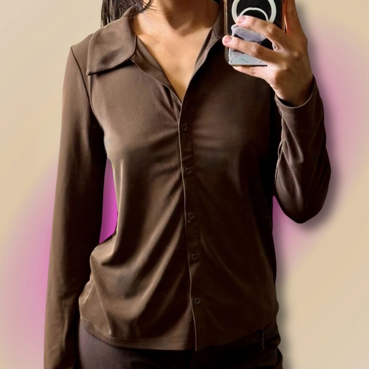 Zara Chocolate Brown Wide Collar Button - Size Medium