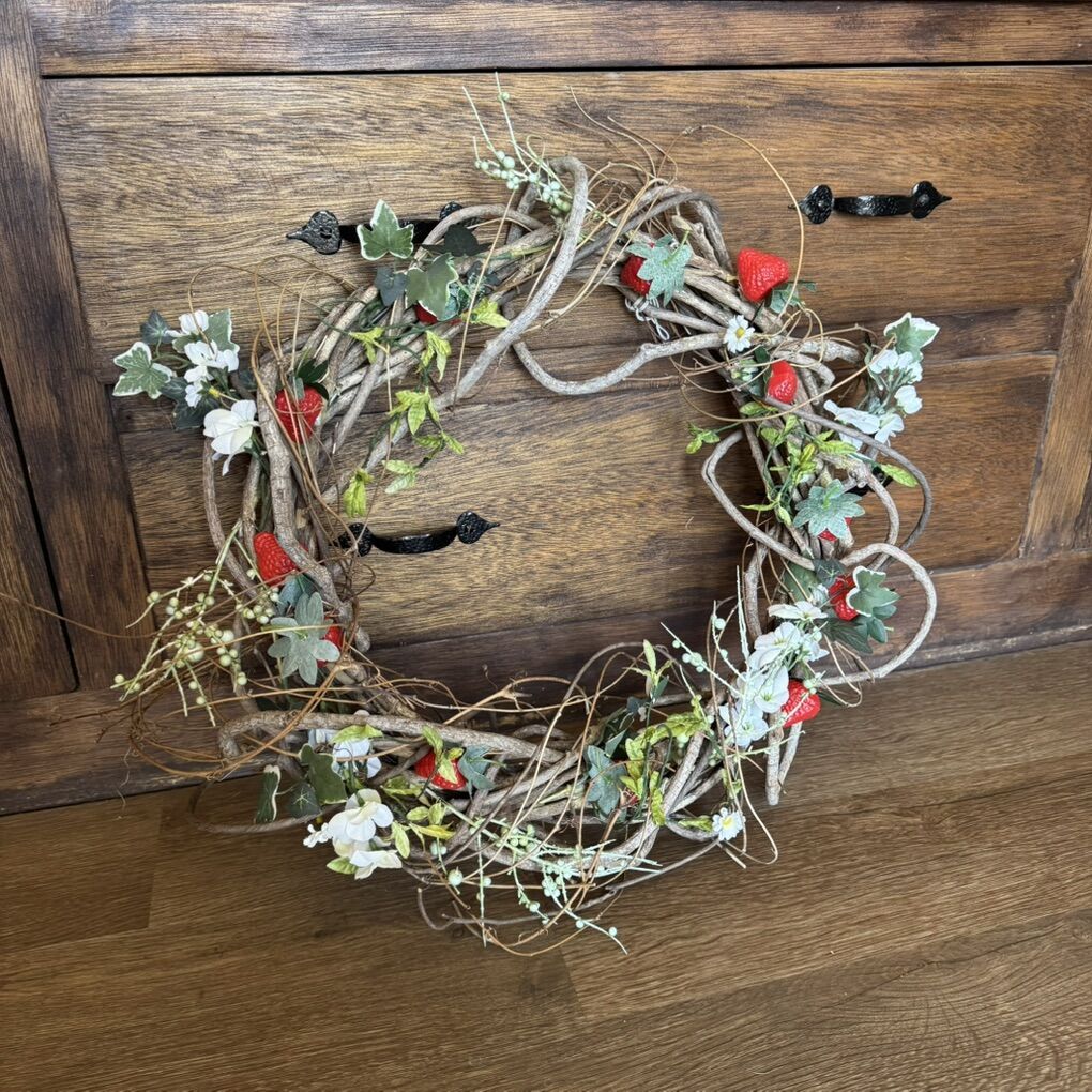 Strawberry Floral Summer Whicker Wood Wreath 18”