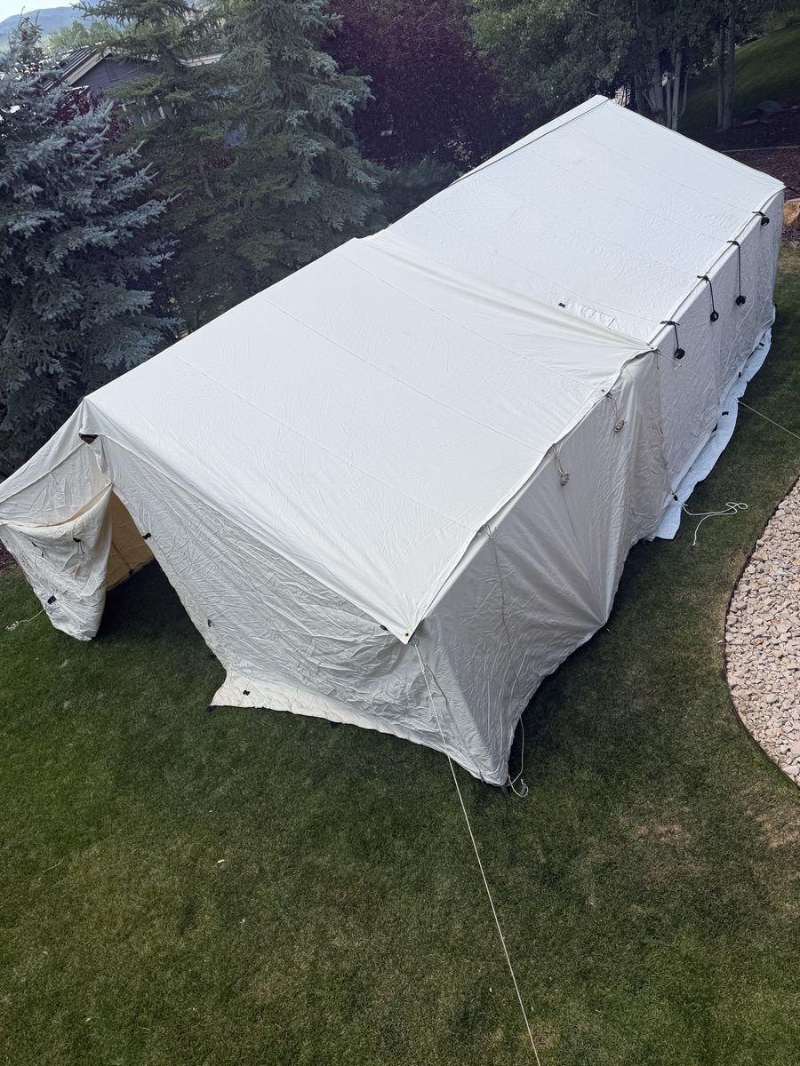 Like new 14x16  canvas wall tent with 14x12  cook extension