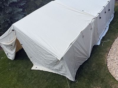 Like new 14x16 canvas wall tent with 14x12 cook extension