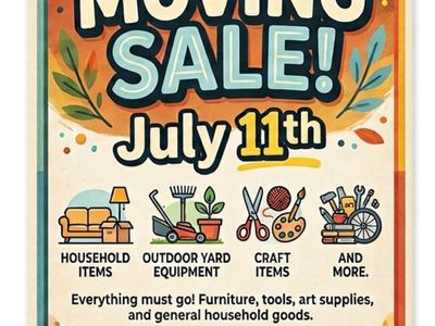 Moving Sale - July 11th in Washington Terrace, Utah - Household, Yard, Craft Items, antiques, collectibles and more.