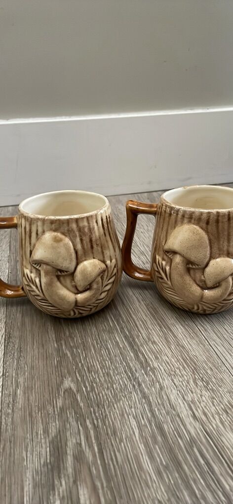 Vintage Collectible 70s 3d Mushroom Coffee Mugs