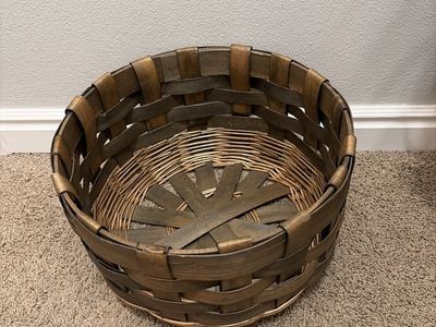 Large Round Woven Basket - Dark Wood & Wicker - Storage & Decor
