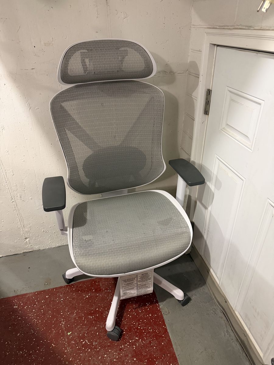Ergonomic Office Chair with Mesh Back and Adjustable Headrest - Gray & White