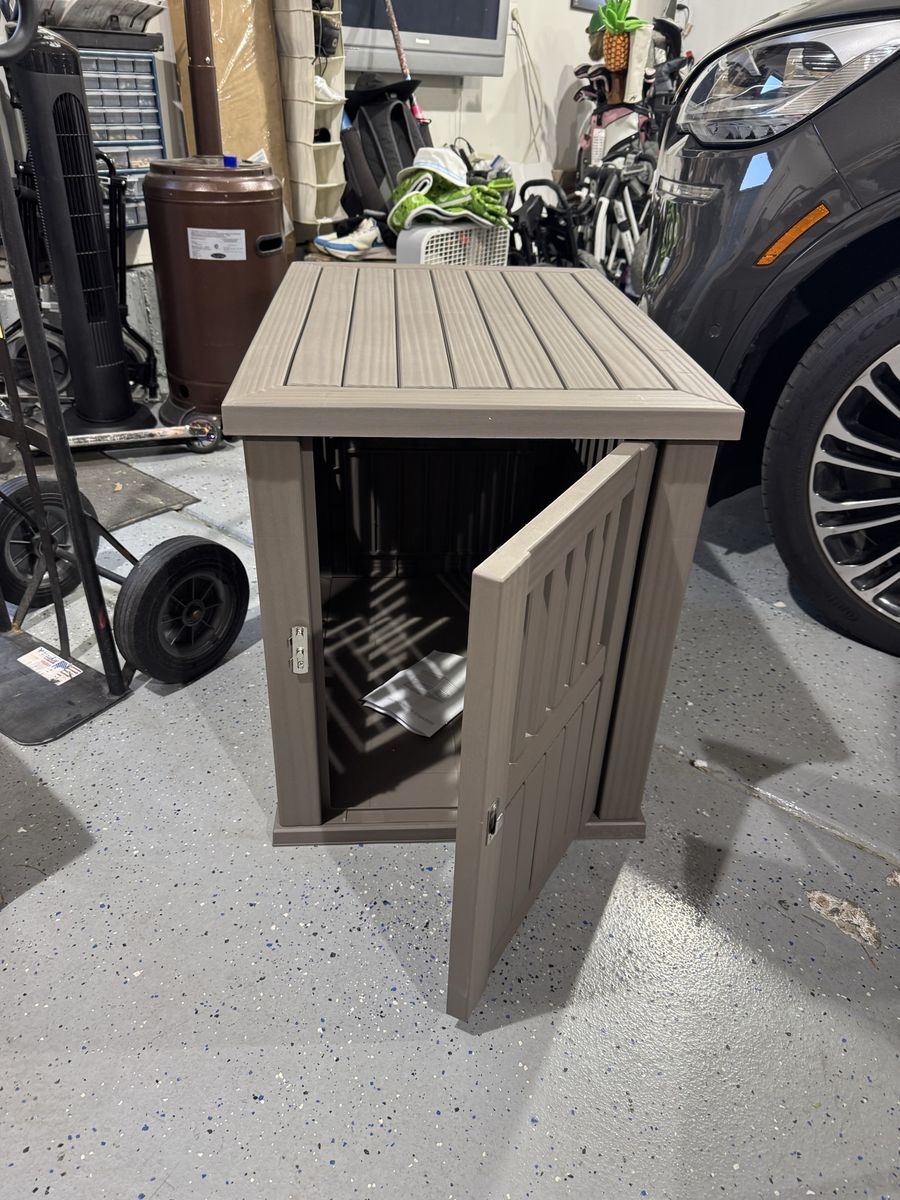 Dog House 30-Inch Heavy Duty Dog Crate Furniture, Indoor/Outdoor Plastic Pet Cage - Classic Grey