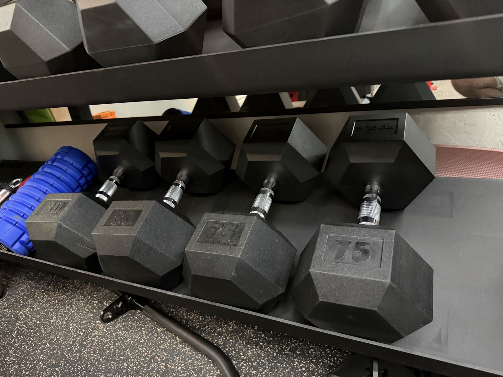Rogue Fitness Rubber Hex Dumbbells - 75 lb and 80 lb Pairs - NEW