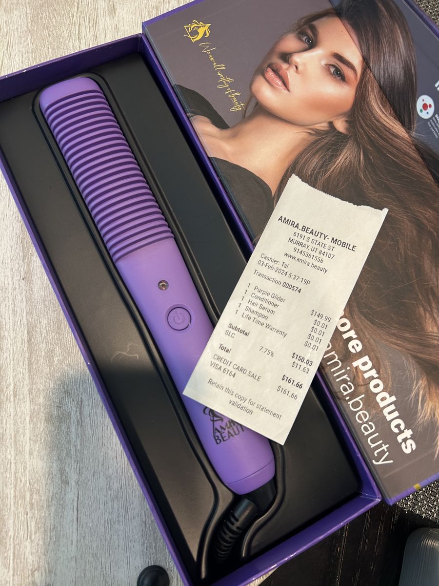 Amira Beauty Professional Multi-Purpose Hair Brush Styler Purple Hair Straightener